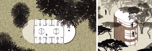 Figure 2. Gladys Razos, student work exploring new housing units for a native reforestation and woodworking camp for Waiawa Correctional Facility.