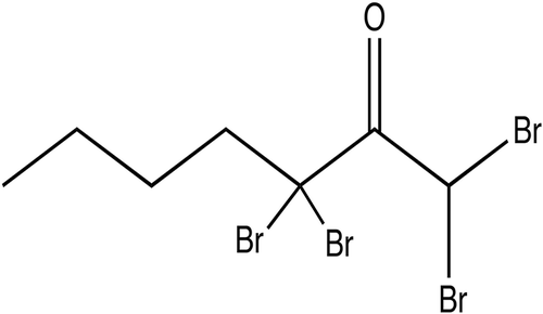 Fig. 11. Structure of 1,1,3,3-tetrabromo-2-heptanone, a poly-brominated 2-heptanone produced by Bonnemaisonia hamifera displaying antifouling properties.