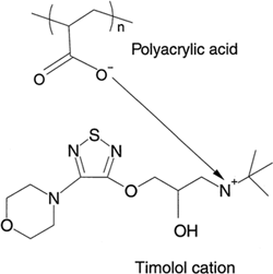 Figure 9. Structural formula of the timolol cation and the polyacrylic acid anion, demonstrating possible ionic bonding between the two.