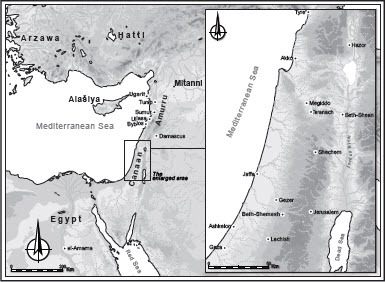 Fig. 1: Map of the Levant in the Late Bronze Age, showing the location of Ugarit and Tel Beth-Shemesh (prepared by I. Ben-Ezra)