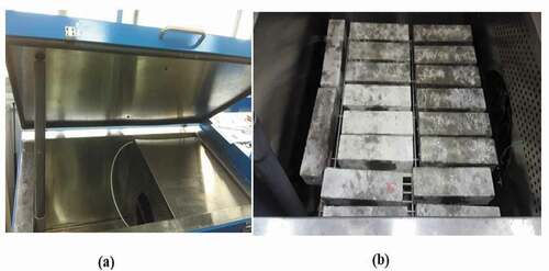 Figure 2. (a) Freezing-and-Thawing Apparatus and (b) Prisms inside the apparatus