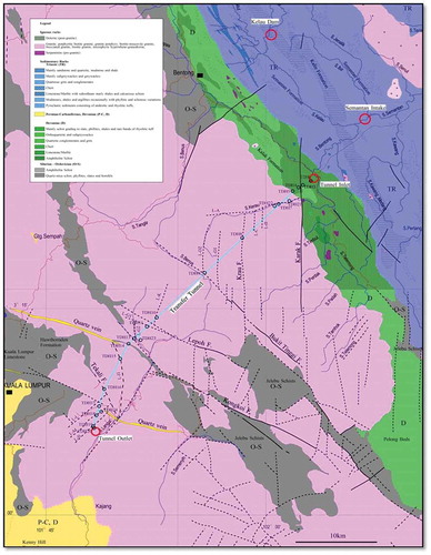 Figure 5. The geological map of the study area. (Modified after Maps of Kuala Kubu Baharu (Sheet 86), Selangor (Sheet 94) and Kuala Kelawang (Sheet 95)).