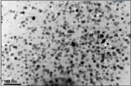Figure 2. TEM images of silver/silver oxide nanoparticles. Avg particle size (25–45 nm).