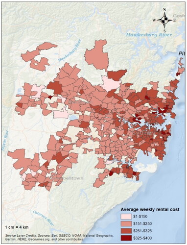 Map 3. Shared housing rental cost.Source: Flatmates accommodation listings Aug 2020.