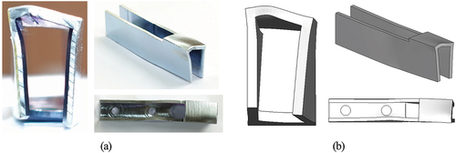 Figure 11. Deformation shape of the stopper after impact: (a) Experiment and (b) Simulation.