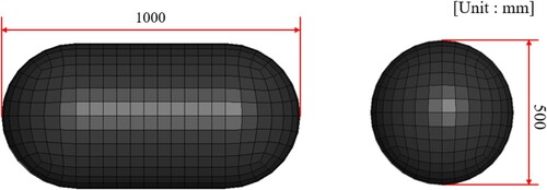 Figure 10. Finite element model of the pneumatic rubber fender developed using four-noded finite elements.