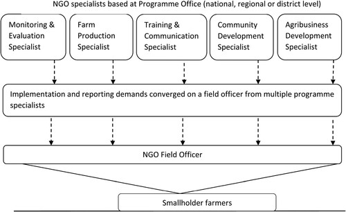Figure 2. Typical implementation structure of NGOs promoting CA. Source: Interviews.