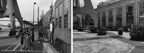 Figure 5. Planters are now placed (right) where people used to gather to sing “red songs” back in 2019 (left).