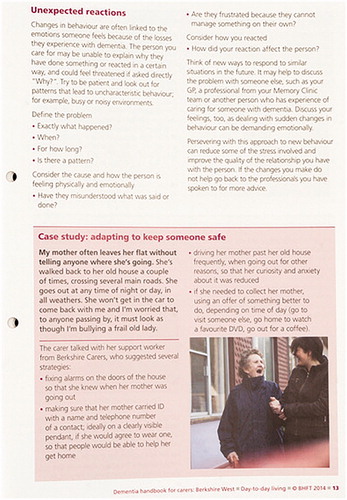 Figure 2. Addition of graphically distinct illustrative case study, introduced following carer feedback, to help reduce text density.