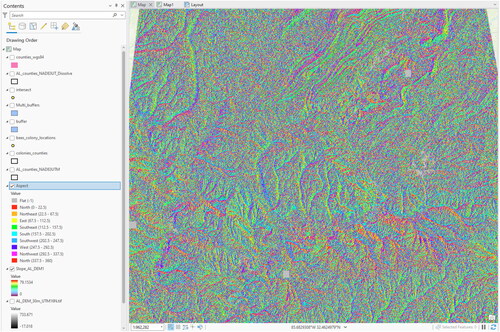 Figure 36. The result of the aspect calculation from the DEM.