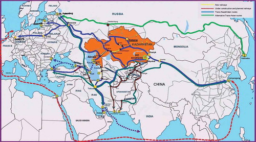 Figure 1. Eurasian railways transcending Kazakhstan.Source: Kazakhstan’s Ministry for Investments and Development.