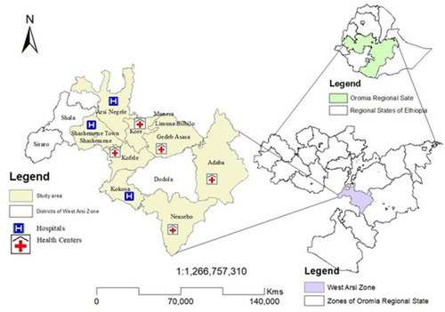 Figure 1 Study sites include three hospitals and five health centers in the West Arsi zone.
