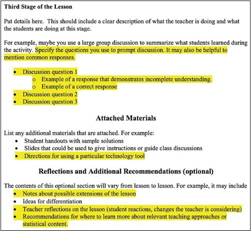 Fig. 1 The STEW lesson plan template with some prompts for annotated lesson notes highlighted.