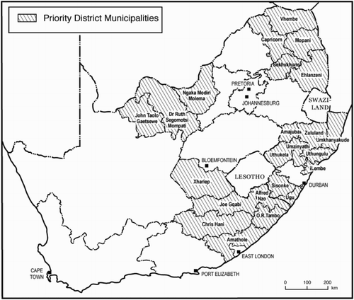 Figure 1: The 23 priority district municipalities or distressed areas