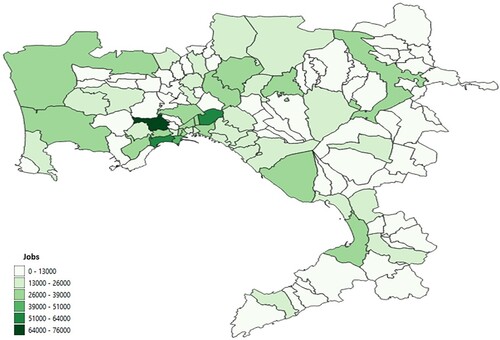 Figure 3. Jobs distribution of the metropolitan area of the city of Naples. Source: Author’s elaboration.