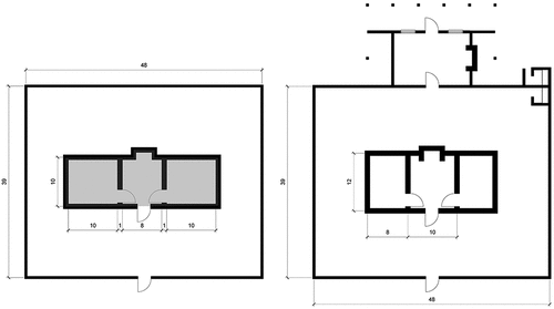 Figure 6. Plan A: basic stockade plan (c1832). Based on drawing from Kerr Design for Convicts (p. 83, Fig 128) (left); Plan B: Ambrose Hallen. Design of a gaol and court house for Goulburn Plains, 1832 (based on Dixson Collection, ref: DLADD 203, YRIZNNin, State Library of New South Wales (right). Redrawn Christine McCarthy.