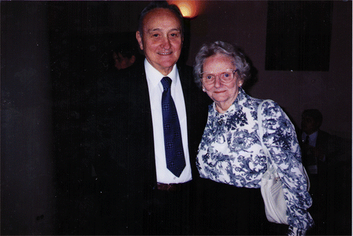 Figure 4. Fred (left) and Mary (right) Basolo at presentation of Basolo Medal to and Lecture given by Harry B. Gray, Northwestern University, 1994. Courtesy of Andrew Wojcicki.