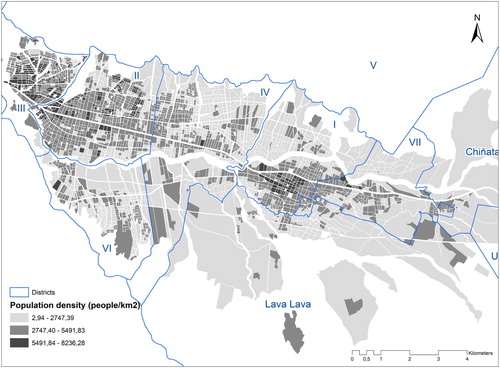 Figure 2. Population density of Sacaba. Adapted from GAMS (Citation2014b).