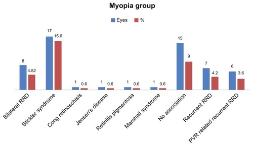 Figure 5 Features of rhegmatogenous retinal detachment in myopic children.