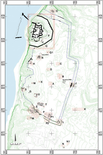 Fig. 2: Site plan indicating excavation areas (survey and drawing by Slava Pirsky)