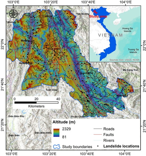 Figure 1. Location of the study area and past landslides.