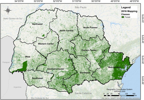 Figure 4. Natural forest mapping by OBIA and ML with RF (Year 2016, Sentinel-2 images).