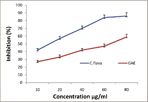 Figure 1. ABTS free radical scavenging activity of Caralluma flava ethanol extract in comparison with gallic acid.