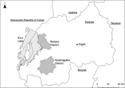 Figure 1. Map showing the two districts in which study sites were located.