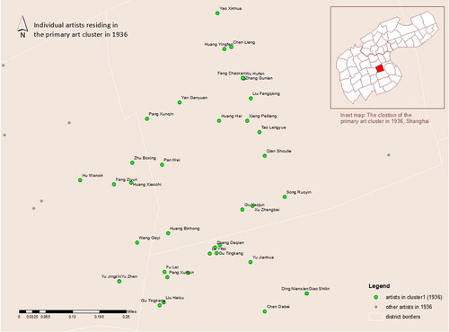 Figure 7b. Individual artists residing in the primary art cluster, 1936.