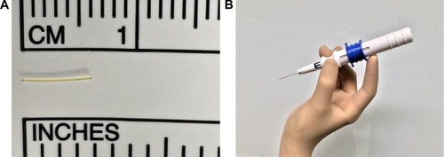 Figure 1 (A) XEN gel stent; (B) preloaded injector and correct handling.