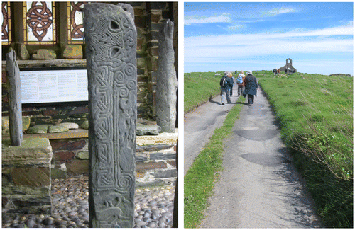 Figure 2. Manx cross, Kirk Maughold and Praying the Keeills prayer walk to St Michael’s keeill 2014. Source: Avril Maddrell