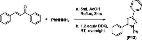 Scheme 4. Synthesis of 1,3,5-triphenylpyrazoline from chalcone.