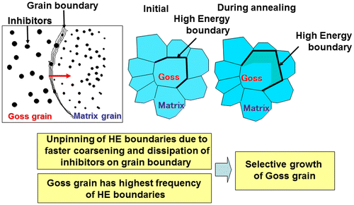Figure 27. Schematic of HE boundary model of secondary recrystallization [Citation68].