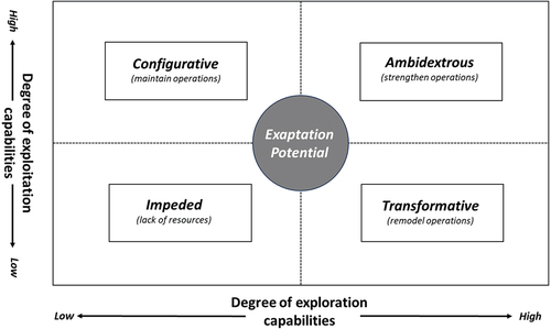 Figure 1. Types of exaptation potential for supply chain resilience capabilities, adapted from Herold et al. (Citation2024).