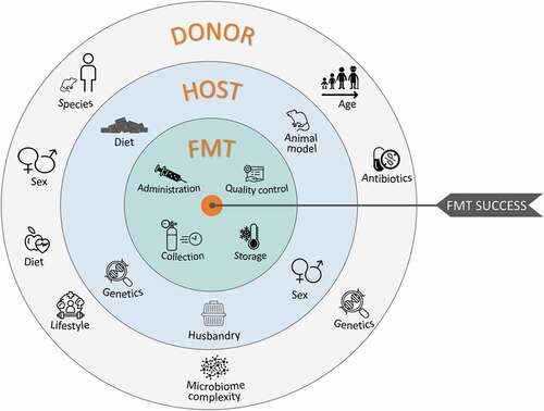 Figure 1. Parameters influencing the experimental design of fecal microbiota transplant studies