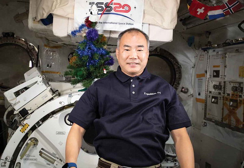 Figure 2. JAXA astronaut Soichi Noguchi wears a polo shirt on board the International Space Station. Waves and folds can be seen where the fabric might normally be expected to drape against the torso. Additional volume appears to exist between the shoulders and neck where the collar rises upwards, with an effect of appearing to flatten the curve of the shoulders. In these ways, the silhouette of the shirt does not conform to the contours of the body. NASA, 2020