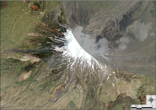 Figure 2. Satellite imagery (Google Earth™) of the Mount Ararat/Ağri Daği, indicating the area directly surveyed in the field. The shadowed area was not investigated due to the restricted access policy operated by the Turkish government.