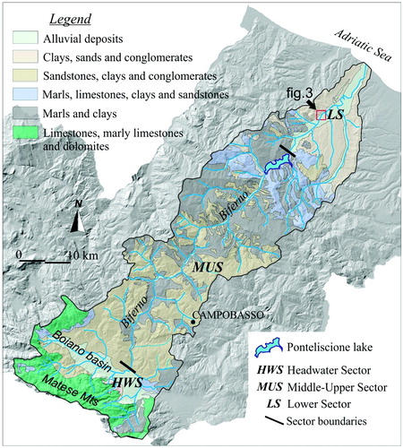 Figure 2. Lithologic sketch map of the Biferno River catchment.