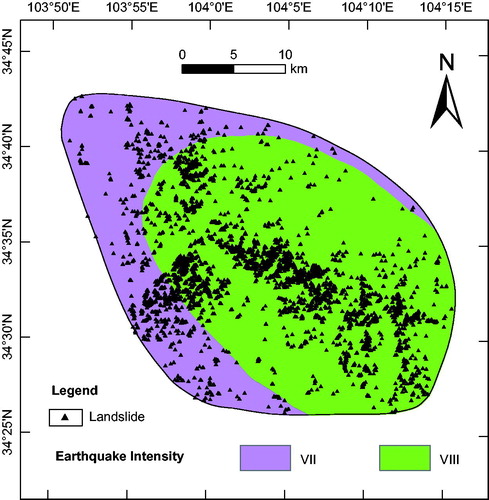 Figure 11. Classifications of earthquake intensity in the study area.