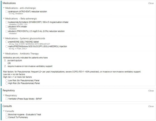 Figure 1 Medication options for inhalers, nebulizers, steroids, and antibiotics.