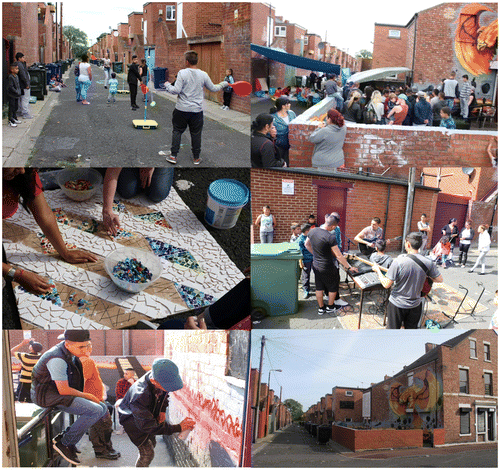 Figure 3. Activities and street improvements undertaken as part of ‘Reclaim the Lanes’. Source: photographs were taken by the author and project works on behalf of CHAT Trust.