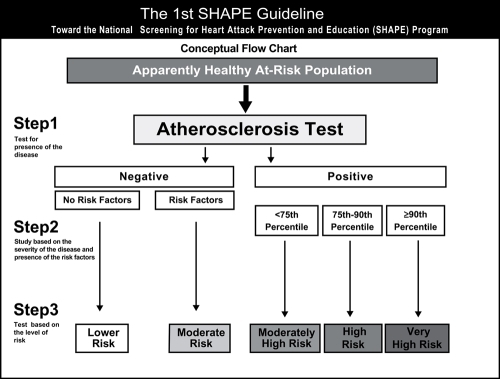 Figure 1 The Algorithm recommended by SHAPE (Screening for Heart Attack and Prevention). Patients with higher calcium scores get increasing therapies, as well as more diagnostic workup.