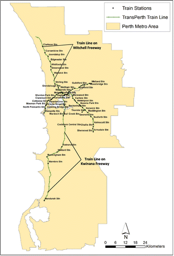 Figure 3. Location of the 68 train stations across the Perth Metropolitan Area (Source: Md Moniruzzaman).