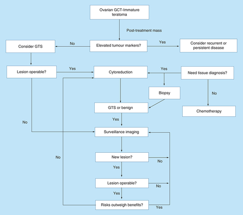 Figure 1. Algorithm of management of growing teratoma syndrome.GCT: Granulosa cell tumor; GTS: Growing teratoma syndrome.