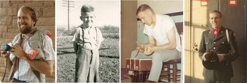 Figure 1. Bob Patten at the Colorado National Monument; As a boy in Clifton, CO; Flintknapping as a teenager; US Army, 1967.