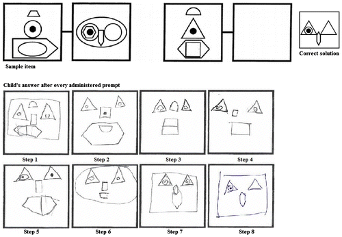 Figure 3. Sample item of an analogy item used in training 1, including a child’s solutions provided after every prompt.