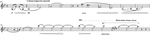 Example 7. Claude Debussy, Violin Sonata, Allegro vivo, mm. 63–87.