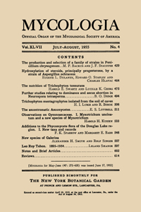 Cover image for Mycologia, Volume 47, Issue 4, 1955