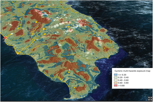 Figure 6. Exposure mapping of multiple hazards to identify most exposed parts of the island to complex risks such as hurricanes.