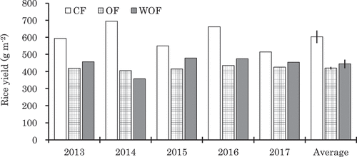 Figure 3. Rice yield in experiment 2 (2013–2017)